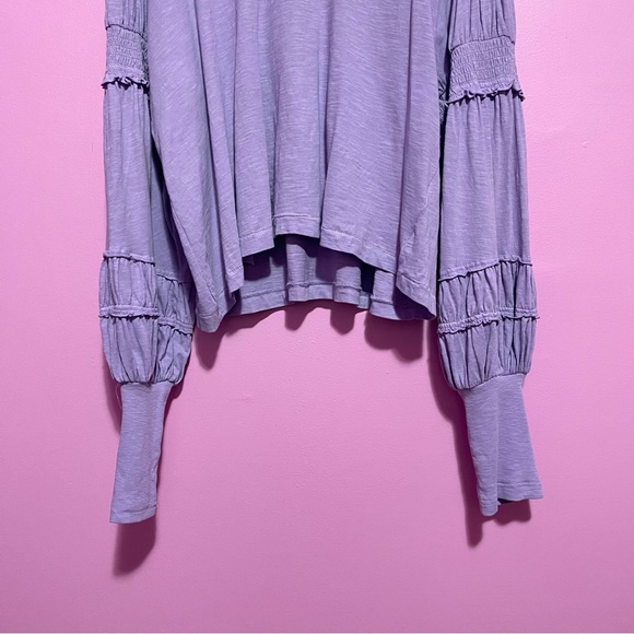 Pilcro Crewneck Ruched Smocked Puff Sleeve Top Women's XL Lilac Cotton - Picture 6 of 11